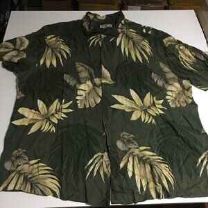 Caribbean Joe Men's 2XL Green Short Sleeve Button Up Hawaiian Shirt Tropical
